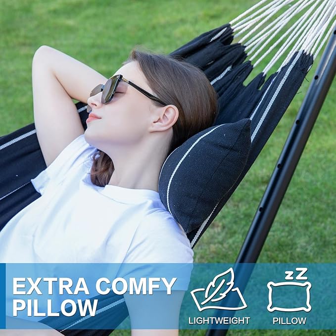 PNAEUT Double Hammocks with Stand for Outside, Portable Space Saving Heavy-Duty Steel Stand for Indoor Outdoor Patio with Carrying Bag, 450 lbs Capacity (Chasm)