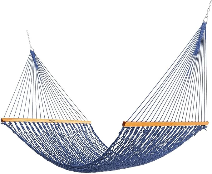 Original Pawleys Island Large Navy DURACORD Rope Hammock with Extension Chains & Tree Hooks, Handcrafted in The USA, 450 LB Weight Capacity, 13 ft. x 55 in.