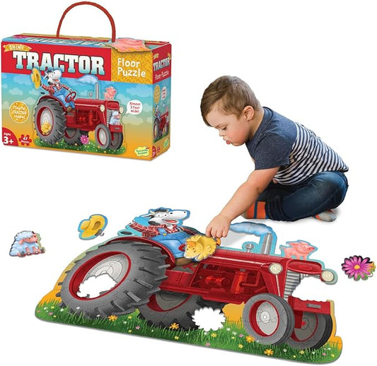 Peaceable Kingdom Shiny Tractor Floor Puzzle – Giant Tractor Puzzle for Kids Ages 3 & up – Fun-Shaped Puzzle Pieces – Great for Classrooms