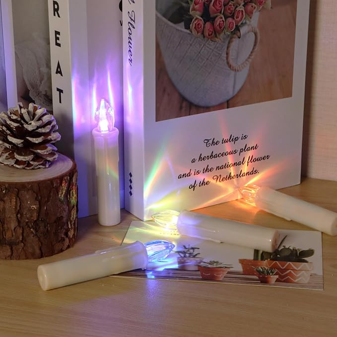 Colorful Christmas Tree Candle Lights Battery Powered Remote Control LED Taper Candles with Clips Electric Fake Candles for Halloween Garden Holiday Wedding Parties Decor (30 PCS,Colorful)