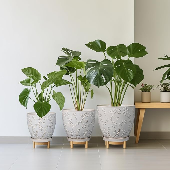 8 Inch Ceramic Pots for Plants Large Planter Pot with Drainage Hole and Saucer Round Flower Pot for Indoor Outdoor Decor, White