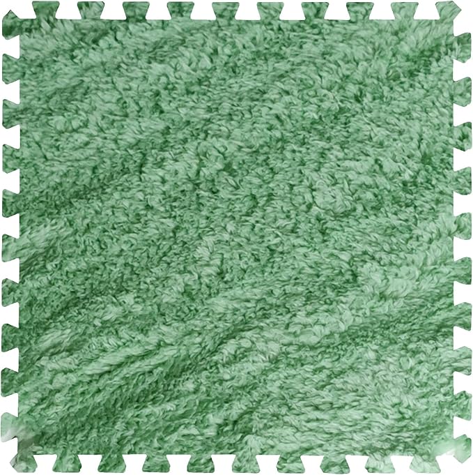 16pcs 0.6" Thickened Interlocking Tile Mats,Fluffy Shaggy Soft EVA Foam Area Rug for Living Room & Bedroom,Non-Slip Protective Floor Carpet Play Mat Kids Dorm Home Decor (11.8ft, Mint Green)