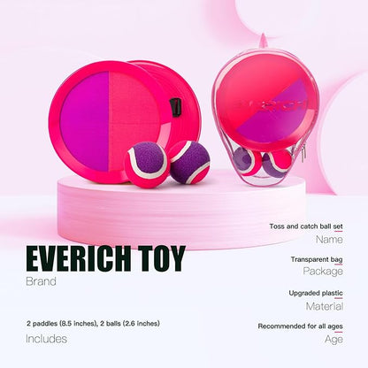 EVERICH Upgraded Toss and Catch Ball Game Set - Indoor and Outdoor Games for Kids 3-12, Beach Sand Pool Water Toy Includes 2 Paddles 2 Sticky Balls, Great Birthday Easter Gifts for Boys Girls