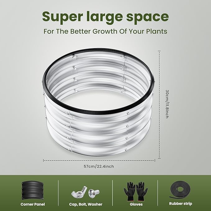 ZXZYHFTY Round Galvanized Raised Garden Bed kit,Silver Outdoor Garden Raised Planter Box, Round Large Metal Raised Garden Beds for Vegetable 2 * 2 * 1ft 1 Pack