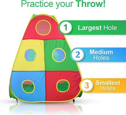 Hide N Side 5pc Kids Ball Pit Tents and Tunnels, Toddler Jungle Gym Play Tent with Play Crawl Tunnel Toy, for Boys Babies Infants Children, Indoor Outdoor Gift, Target Game w/ 4 Dart Balls