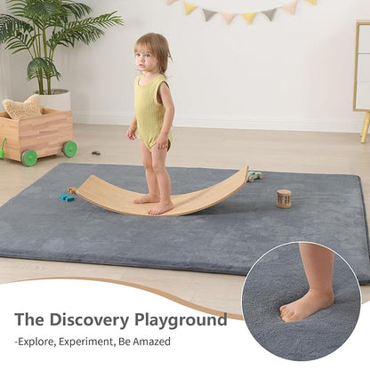 Baby Play Mat for Floor,Extra Large 79"×118" Tummy Time Mat,Thicker Memory Foam Mats for Toddler,Infant,Kids,Water Repellent Ultra Soft Coral Velvet,Non-Slip Backing Safe for Crawling(Dark Grey)