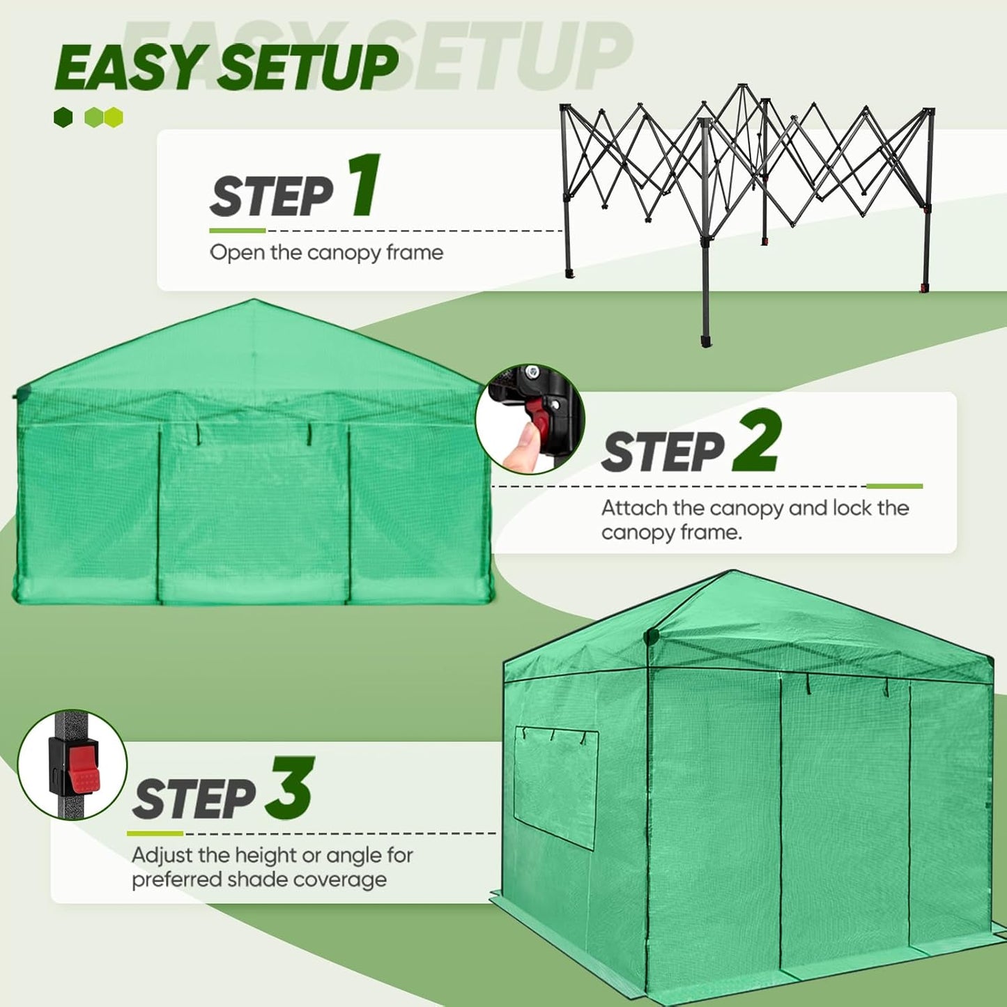 EAGLE PEAK Instant Pop-up Greenhouse, Indoor Outdoor Plant Gardening Green House, Roll-Up Zipper Doors and Side Windows, Walk in 8x8 ft, PE Cover, Green/Clear