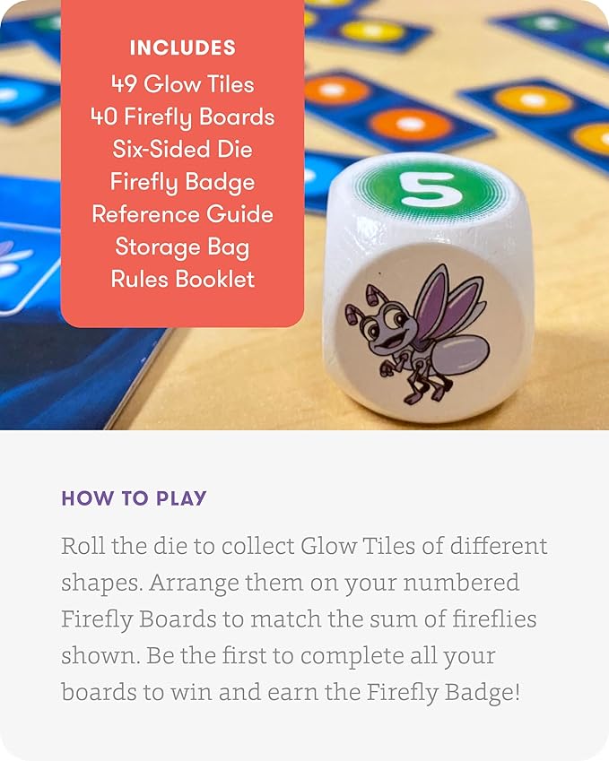 SimplyFun Glow Spotters - A Visual and Adventurous Math Game for Kids, Earn Your Firefly Badge with Addition - 1 to 4 Players, for Kids Ages 5 & Up