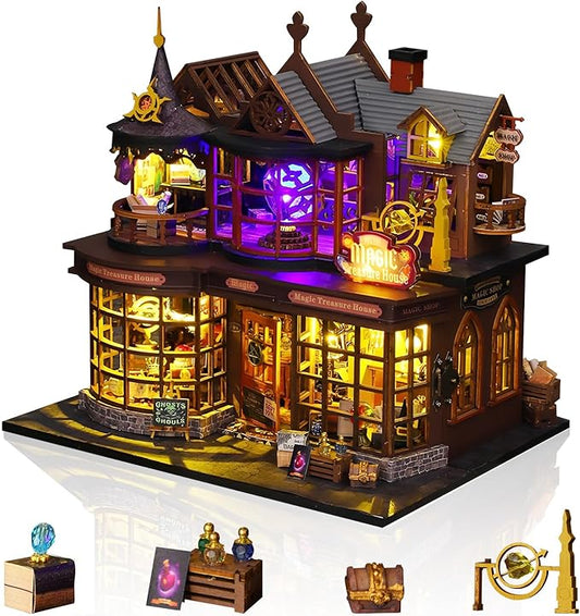 Miniature House Kit, Tiny House Kit with Light, DIY Mini House Building Kits for Adults to Building, Unique Gift for Birthday Christmas, Treasure House