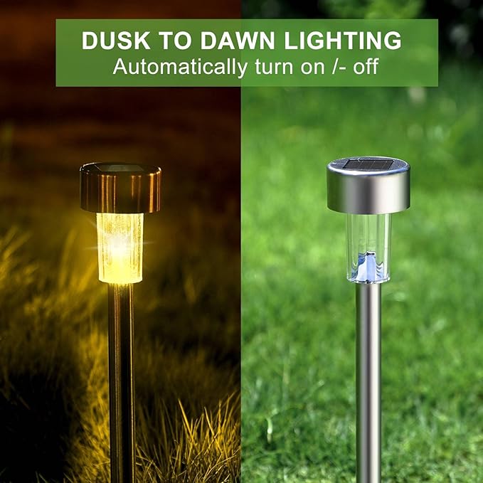 Solar Lights Outdoor Waterproof, Stainless Steel LED Landscape Lighting Outdoor Solar Lights for Outside Solar Garden Lights for Pathway, Walkway, Patio, Yard, Lawn - 12 Pack (Warm White)
