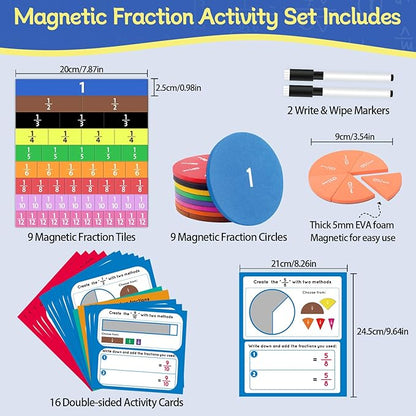 Magnetic Fraction Tiles & Circles Activity Set, Math Manipulatives 4th Grade 1-6, Fraction Manipulatives Elementary Classroom, Fractions Strips Math Games for Kids 6-12, Teaching Homeschool Supplies