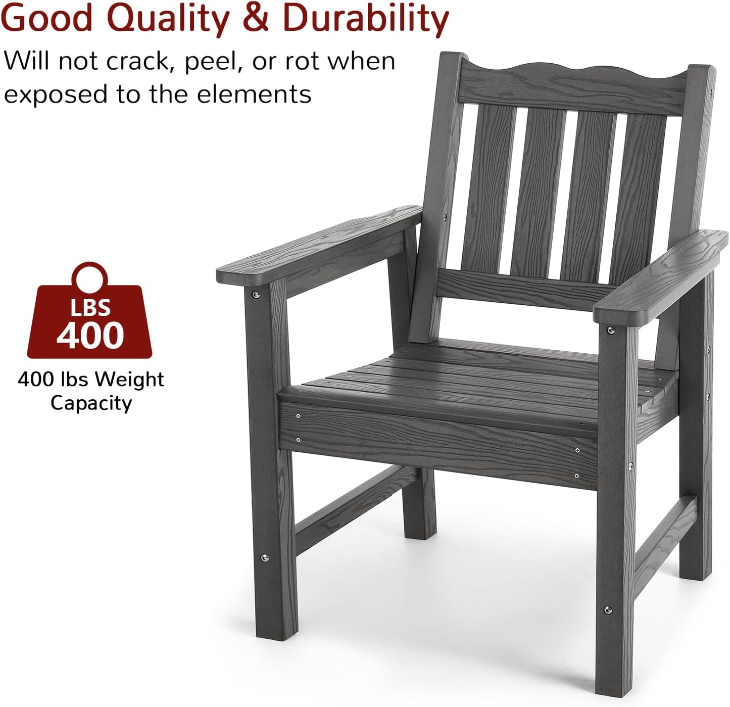 Stoog 3 Piece Outdoor Bench & Outdoor Chairs Set, All-Weather HIPS Patio Furniture Set, Include 1 Patio Bench and 2 Patio Chairs, Grey