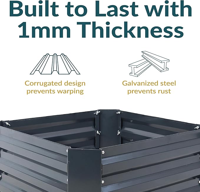 Sunnydaze 11.75" H Raised Metal Garden Bed - Galvanized Raised Garden Bed Outdoor for Vegetables and Flowers - Dark Gray - Square