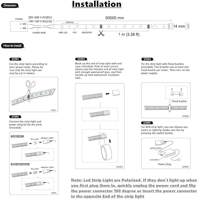 5050-60 Type AC 110-120V LED Strip Lights, Flexible/Waterproof/Dimmable/Multi-Modes LED Rope Light + 23 Keys Remote for Home/Garden/Building Decoration (164ft/50m, Natural White 4000K)