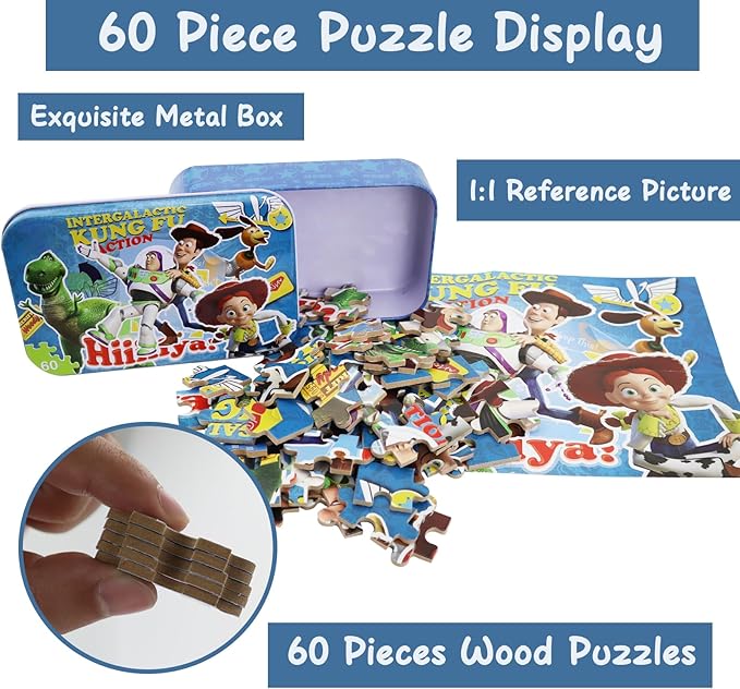 60 Pieces Puzzles for Kids Ages 4-8,Kids Puzzls in a Metal Box, Cute Toys Puzles,Children Boys Girls Learning Educational Puzzes Packed in Tin Box (0683)