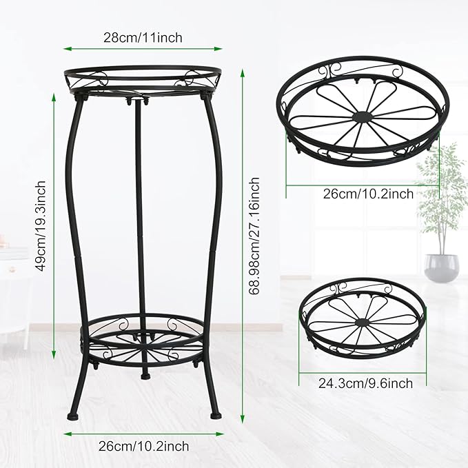 Plant Stand Indoor Outdoor,2 Tier 27inTall Metal Potted Holder Rack Flower Pot Stand Heavy Duty Plant Shelf Rustproof Iron Multiple Plant Round Supports Rack for Planter Corner Garden Balcony Patio