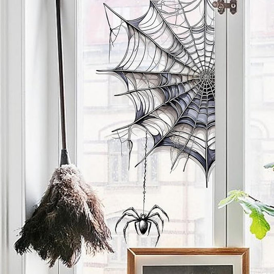 1 Sheet Halloween Spider Web Window Clings Stickers Double Sided Window Decals Party Decorations Black Spider Halloween Stickers for Glass Window Stickers for Home Shop Glass Supplies