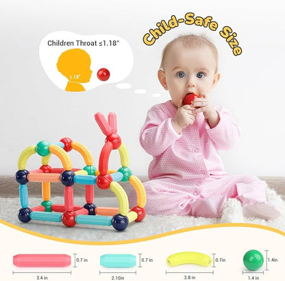 64PCS Magnetic Building Blocks - Montessori Sensory Toys with Stronger Magnets, STEM Learning Toys for Kids, Creative Construction DIY Kit Gift for Boys & Girls