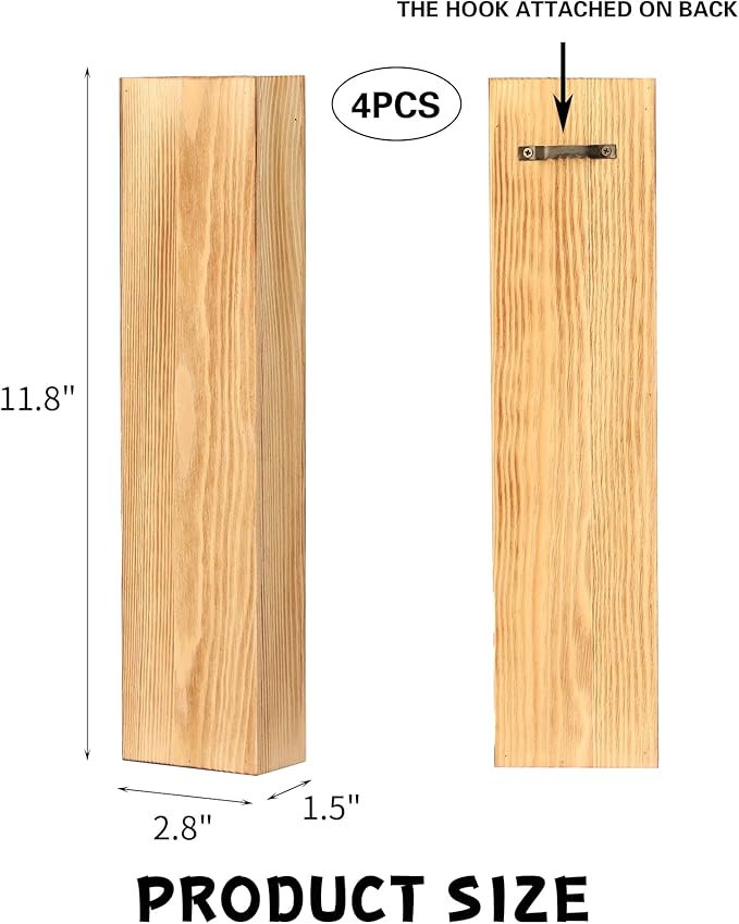 Wood Wall Planter 4 Pack Wall Decor for Artificial Flower Plants Wooden Plants Holders Wall Plant Pocket Vase Hanging for Living Room Bedroom Dining Room Bathroom Indoor Decroation (Light Brown)