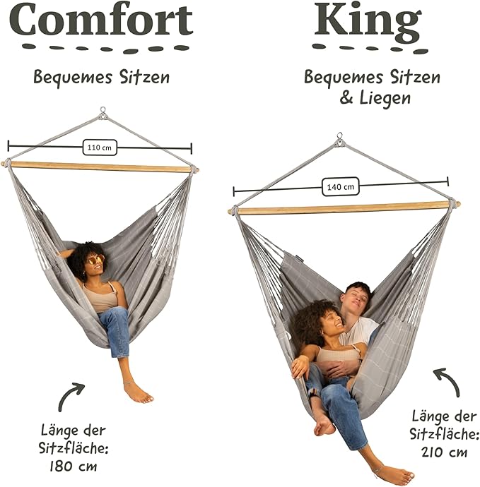 LA SIESTA® - Large Comfort Domingo Hammock Swing Chair - Weather & Tear Resistant Hanging Hammock Chair - Indoor Outdoor Hammock Chair Swing - Patio Porch Bedroom Hanging Chair - Max 285 Lbs, Almond