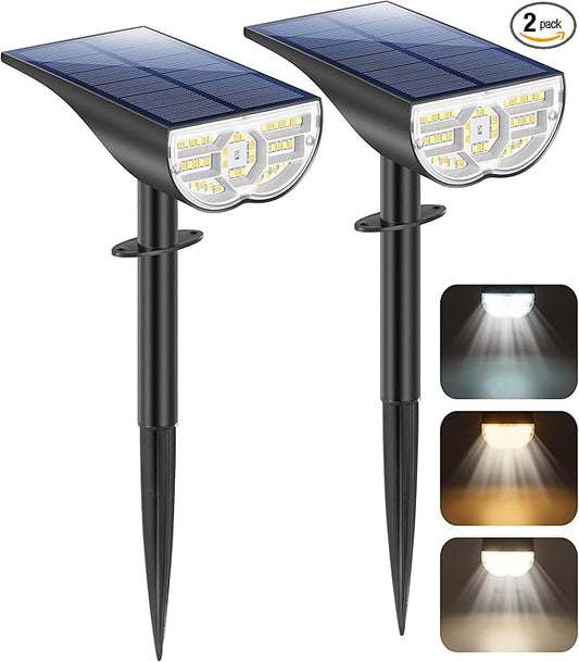 Solar Spot Lights Outdoor 5 Modes, 44LEDs Bright Landscape Spotlights Solar Powered 3 Colors Changing, IP67 Waterproof Auto On-Off Dusk Dawn Solar Outdoor Lighting for Yard Garden Outside Tree