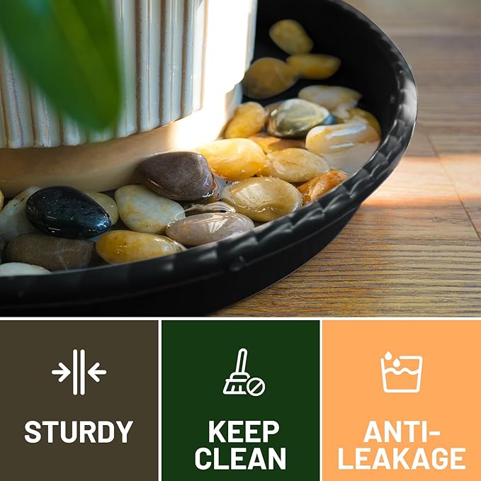 MUDEELA 6 Pack of 8 inch Plant Saucer, Durable Plastic Plant Trays for Indoors, Black Plastic Flower Plant Pot Saucer, Made of Thicker, Stronger Plastic, with Taller Design