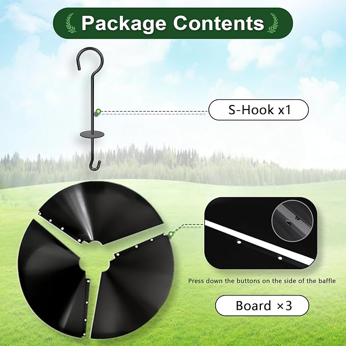 Gtongoko 19 Inch PP Squirrel Baffle for Protect Outside Hanging Mounted Bird Feeder or Bird House Squirrel Proof for Shepherd Hooks Black 1 Pack