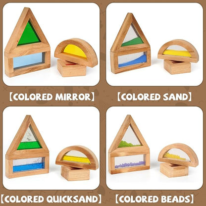 AXEARTE Large Rainbow Sensory Toys Wooden Building Blocks for Toddlers Baby Kids, 16 Pcs Colorful Geometry Stacking Construction Toy Set, Preschool Educational Toy for Boys & Girls