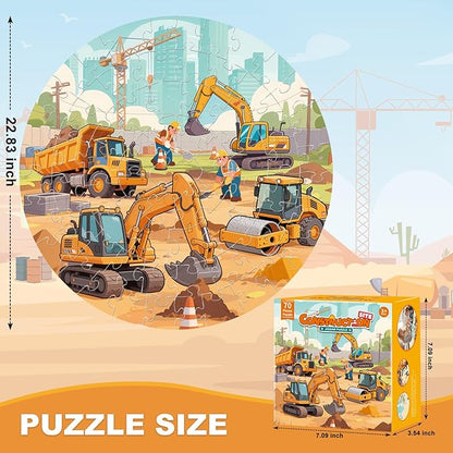 Floor Puzzles for Kids Ages 4-6 70 Piece Construction Site Large Floor Puzzle with Excavator, Dump Truck, Bulldozer Building Site Jigsaw Puzzles Educational Toy Gift for Boys Ages 6-8