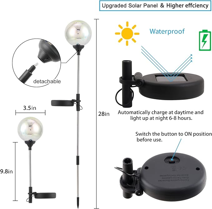 WNP Solar Outdoor Garden Light Decoration,Colorful Landscape Ball Stake Lights,2 Pack Outside Garden Light Decorative,Yard Solar Lights Waterproof Glass Decor Patio Path (2 Pack Butterfly)