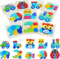 QZMTOY Toddler Puzzles 10 Pack Wooden Puzzles for Toddlers,Montessori Puzzles for 1-3 2-4 Year Old,Infant Baby Learning Toys,Animal Vehicle Shape Jigsaw Puzzles Gift for Boys Girls-Large 3D Blocks…
