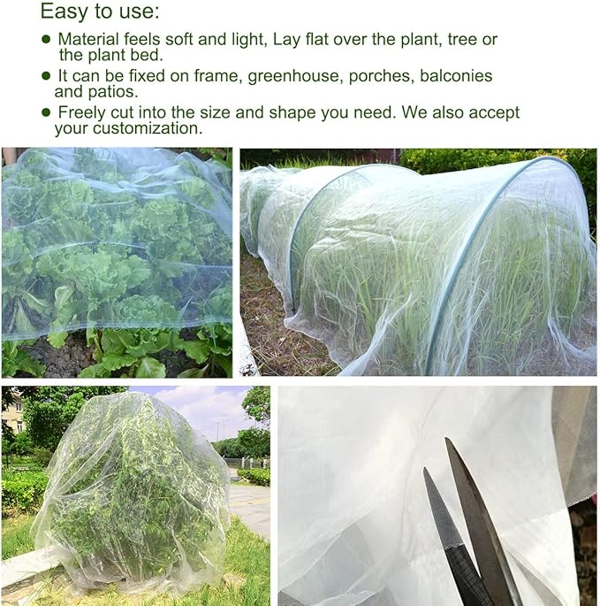 10x30Ft Mosquito Bug Insect Bird Fine Mesh Net Barrier Hunting Blind Garden Screen Netting for Protect Your Plant Fruits Flower