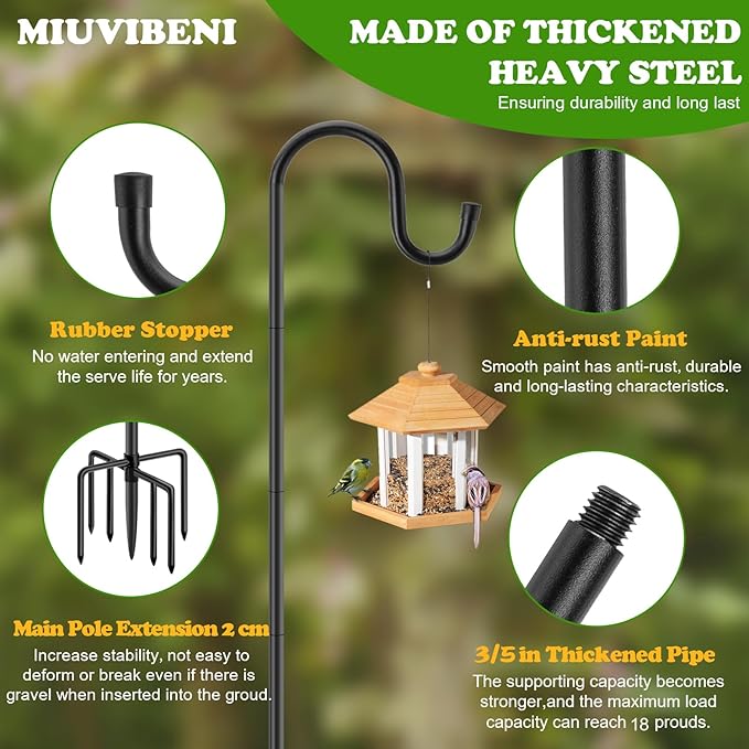 Shepherds Hooks for Outdoor with 7 Base Prongs, 72 Inches Heavy Duty Garden Bird Feeder Pole for Hanging Bird Feeder, Plant Baskets, Solar Light Lanterns, Outdoor Plant Hanger Hook,2 Packs