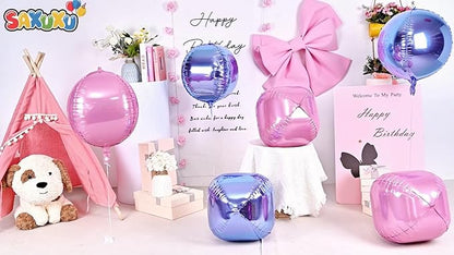 Pink Purple Giant 4D Foil Balloons, 6 Pcs Large Metallic Pink and Purple Round Balloons, 22 Inch Big Round Foil Balloon for Wedding Prom Birthday Party Baby Shower Decorations