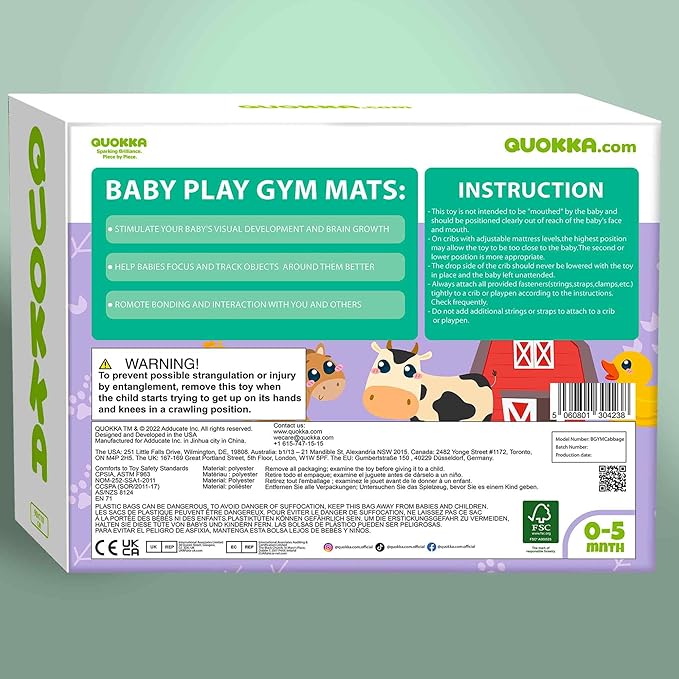 QUOKKA Baby Play Gym XL – Cabbage-Shaped Baby Play Mat with 6 Large Sensory Toys – Tummy Time Mat for Infant Development – Machine Washable Newborn Essentials Must Haves – Gender Neutral Gift Items