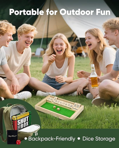 Original 12 Numbers Shut The Box Game, Math Dice Board Game for Family Night, Camp, Wooden Classic Tabletop Gift for Group Kid Adult Senior, Travel Party Bar, Easy Quick and Fun, Portable Style