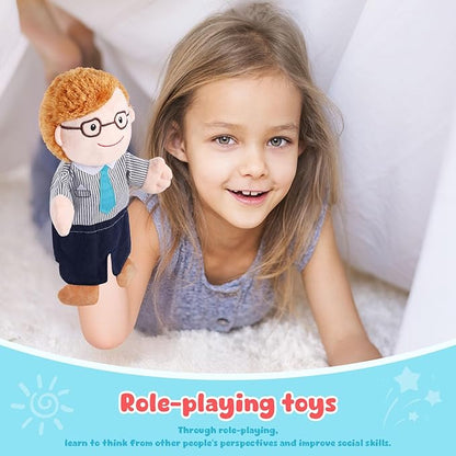 1 Pcs Family Hand Puppets 12 Inch Grandparents, Mom & Dad, Brother & Sister Plush Hand Puppet Toys Role-Play Toy Puppets for Kids Storytelling Imaginative Pretend Play Teaching Preschool(Dad A)