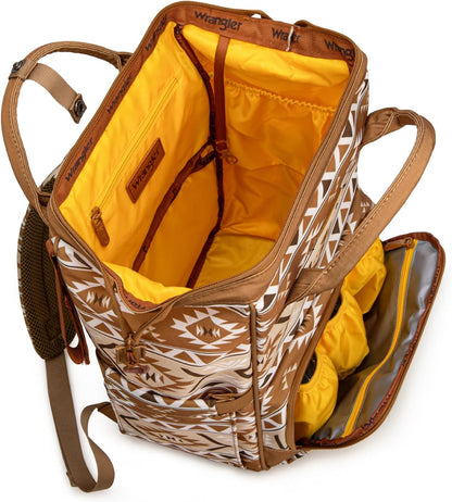 Wrangler Aztec Backpack Multifunction Baby Travel Bag with Changing Pad, Stroller Straps and Pacifier Case WG2204-91103TN