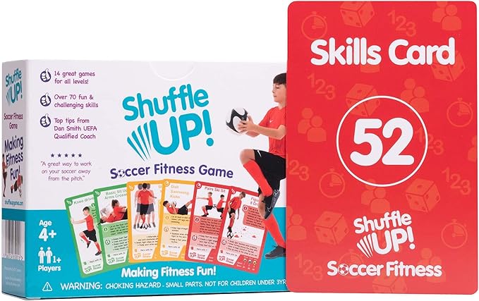Shuffle Up Soccer Card Games - 70+ Fun & Active Skills Cards for Kids, Fitness Cards Develop Fundamentals, Stamina & Strength, Easy to Play for Kids | Multiple Skills Level Card Include 2 Dices