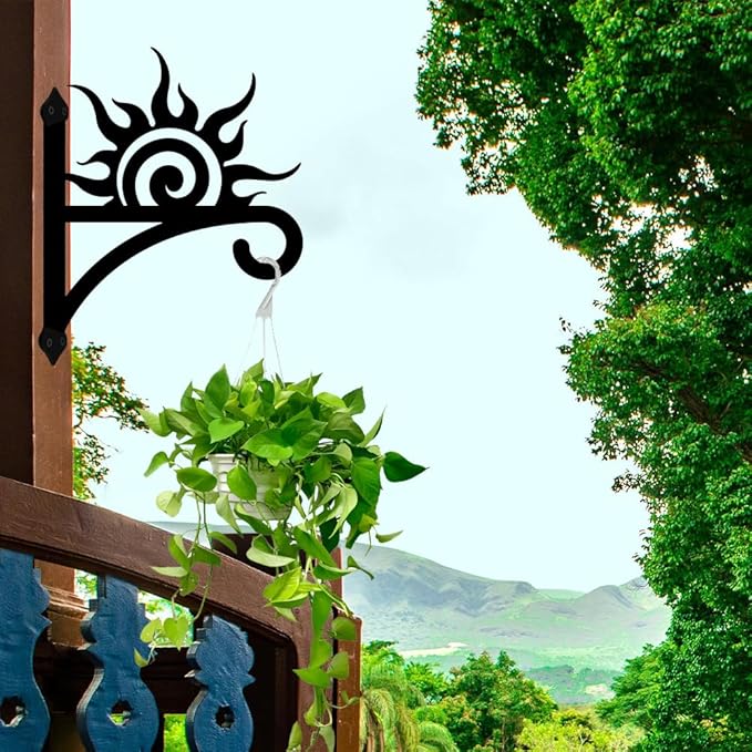 peacoblue Iron Plant Hangers Hooks Sunrise for Outdoor Indoor Hanging Plants Flower Fern Pots Lantern Bird Feeder Wind Chimes, 12"x15" Weather Resistant Metal Wall Holder for Porch Garden Farmhouse