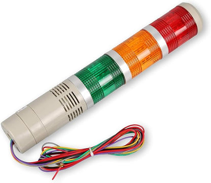 Industrial 3-Layer Stack LED Warning Light with Buzzer, 110V AC, 2W, Round, Plastic