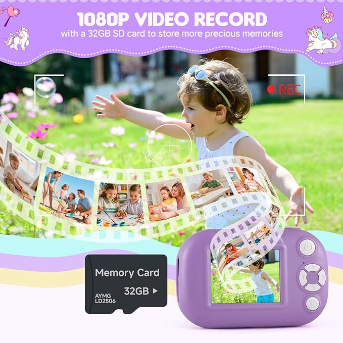 Kids Camera Toddler Toys for 3 4 5 6 7 8 Years Old Girls, 48MP HD Dual Lens Selfie Camera for Kids, 1080P HD Video Kids Digital Camera for Age 3-9 Christmas Birthday Gifts with 32G SD Card