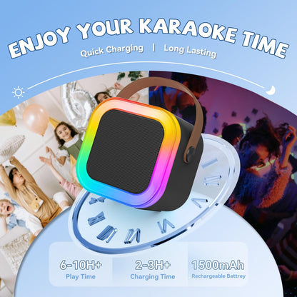 【2025 Newest】 Mini Karaoke Machine for Kids Girls & Boys - Portable Bluetooth Speaker with 2 Wireless Microphones - Kids Birthday Gifts for Ages 4-10 - Kids' Instrument Accessories - Black