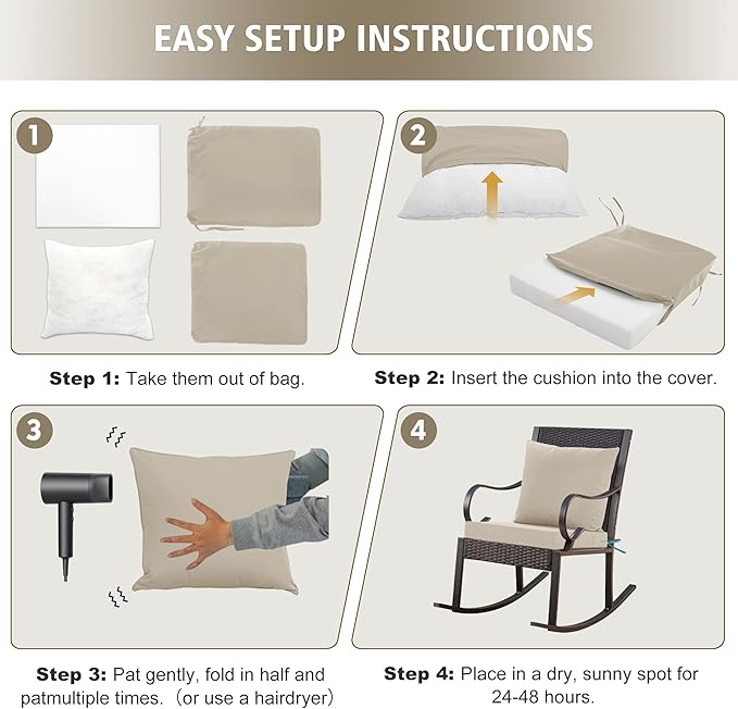 24x24 Inch Outdoor Cushions for Patio Furniture Set of 2, Waterproof Outdoor Chair Cushions w/Fade-Resistant, Removable & Machine-Washable Covers, Deep Seat Sofa/Couch Pad Replacement, Cream