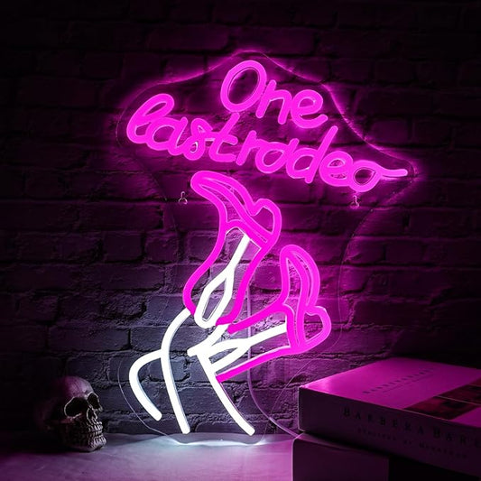 WLHOPE One Last Rodeo Neon Sign Cowboy Boots Neon Sign Led Sign,Dimmable Cowgirl Neon Signs for Wall Decor,Connectivity Via USB Licked Neon Light for Bedroom Home Bar Club Hotel Party Western Decor