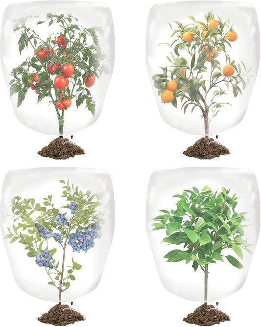 Garden Plant Covers Bags with Drawstring, 4 Pack,5.9x3.9Ft Mesh Plant Covers, Insect Bird Barrier Mesh, for Trees & Shrubs &Garden Plant Protection