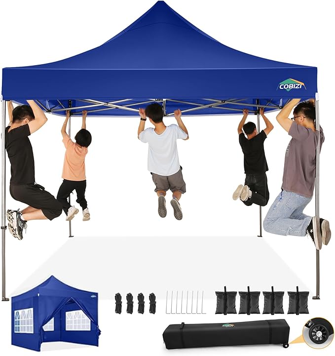 COBIZI 10x10 Ez Pop Up Canopy Tent with 4 sidewalls Heavy Duty Canopy UPF 50+, 100% Waterproof Outdoor Canopy Wedding Tents for Parties Instant Portable Gazebo with Roller Bag, Navy Blue