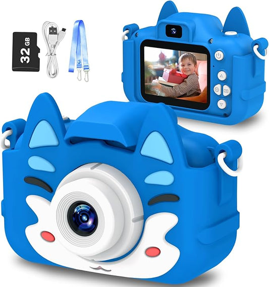 Kids Camera Toys Gifts for Boys Girls, Selfie Camera HD Digital Video Shockproof Camcorder, Christmas Birthday Gifts for 3 4 5 6 7 8 9 Years Old Girls Boys Gifts - 32GB SD Card Included