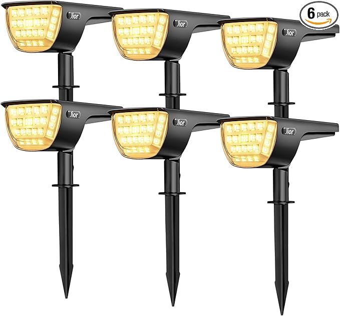 Jior Solar Lights for Outside,Solar Lights Outdoor Waterproof IP65, 2-in-1 Adjustable Solar Landscape SpotLights Wall Lights for Garden Yard Driveway Walkway Pool Patio 6 Pack (Warm White)