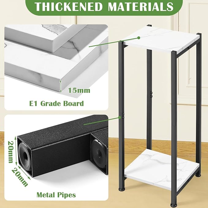 Tall Plant Stand Indoor,31 Inch Plant Stands,2 Tier Metal Plant Stand with Heavy Duty Wood,Marble White and Black